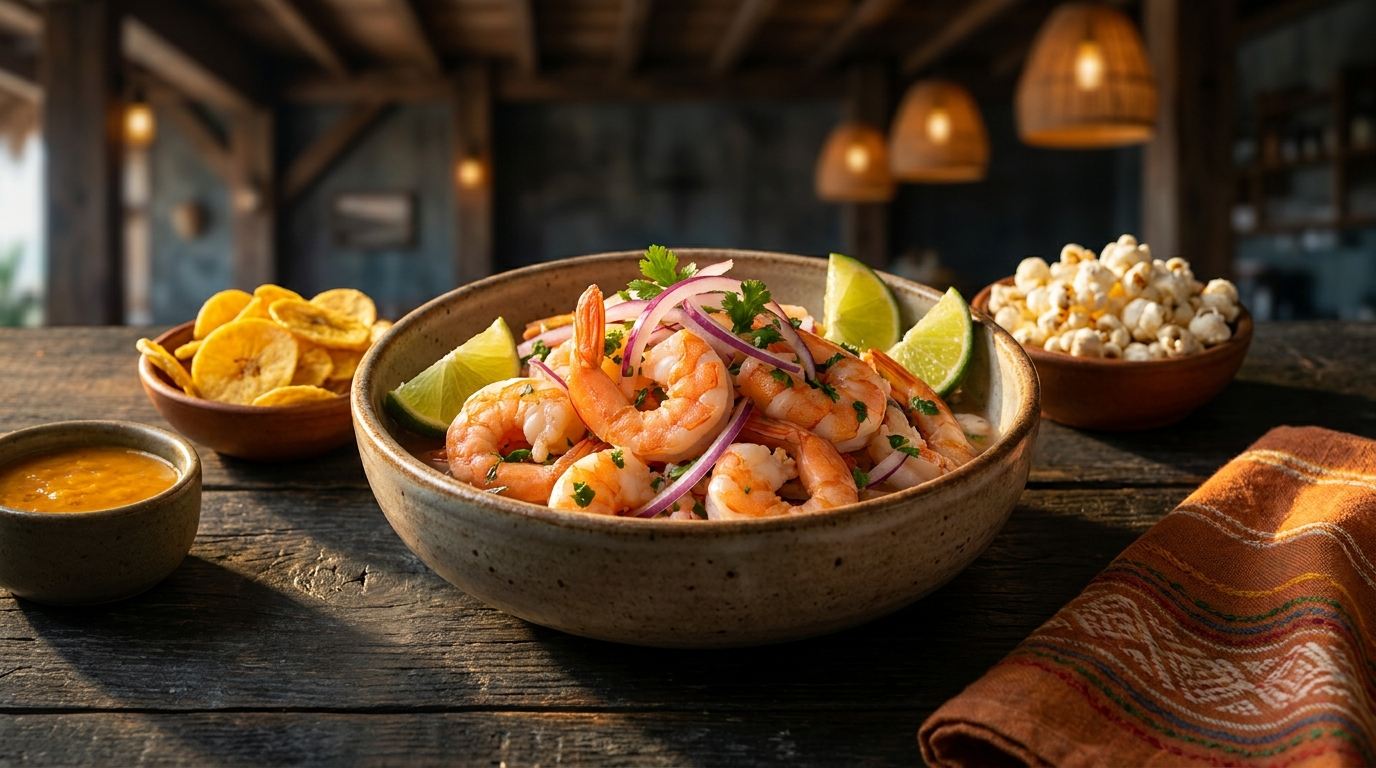Ceviche de camarón con chifles